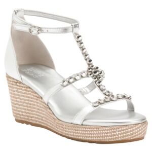 New Naturalizer Serena Silver Metallic Rhinestone Espadrille Wedge Sandal Sz 13